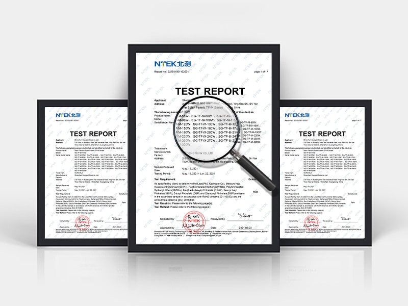 flexible solar panel test and Certificate