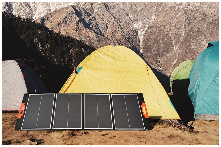 Camping with portable solar panel