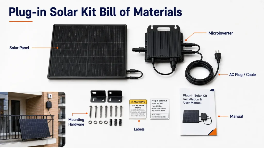 Plug-in solar kit bill of materials layout