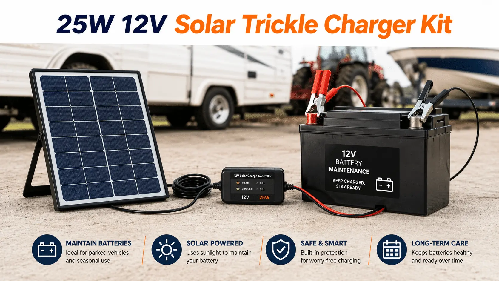 25W 12V Solar Trickle Charger Kit for Battery Maintenance