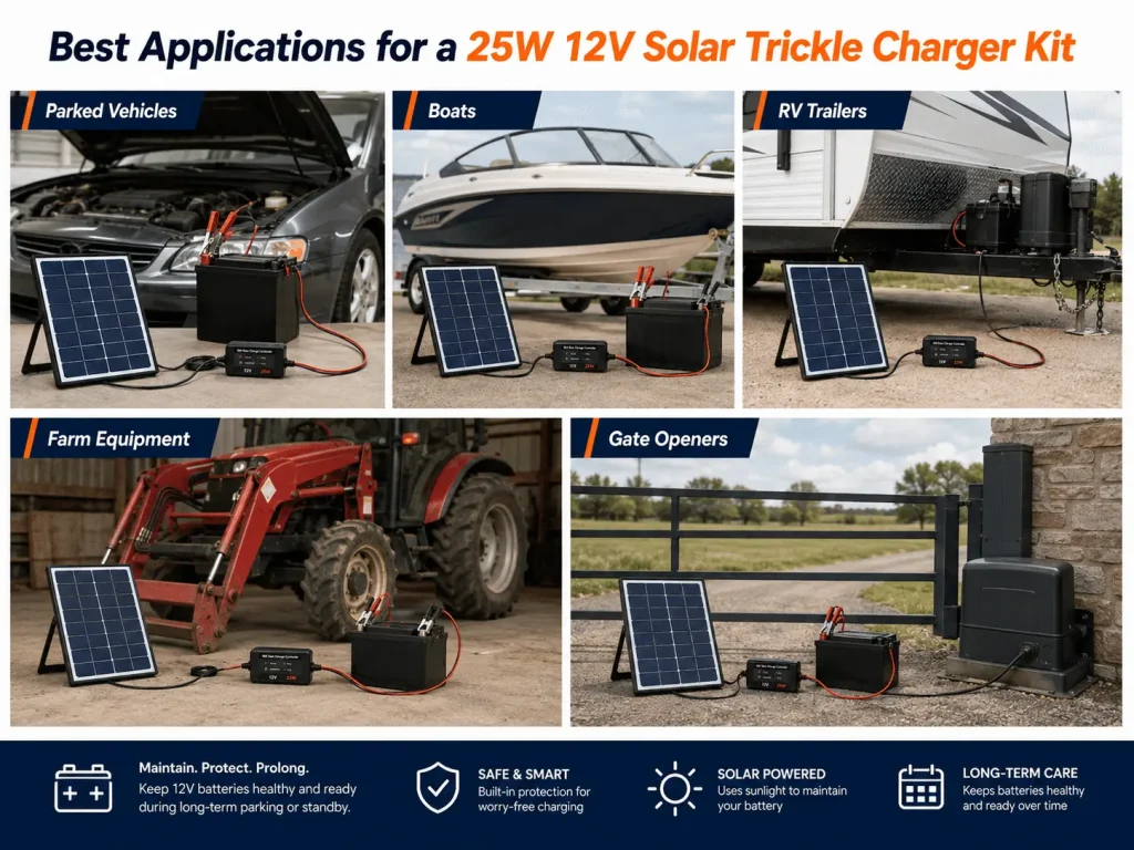 Best Applications for a 25W 12V Solar Trickle Charger Kit