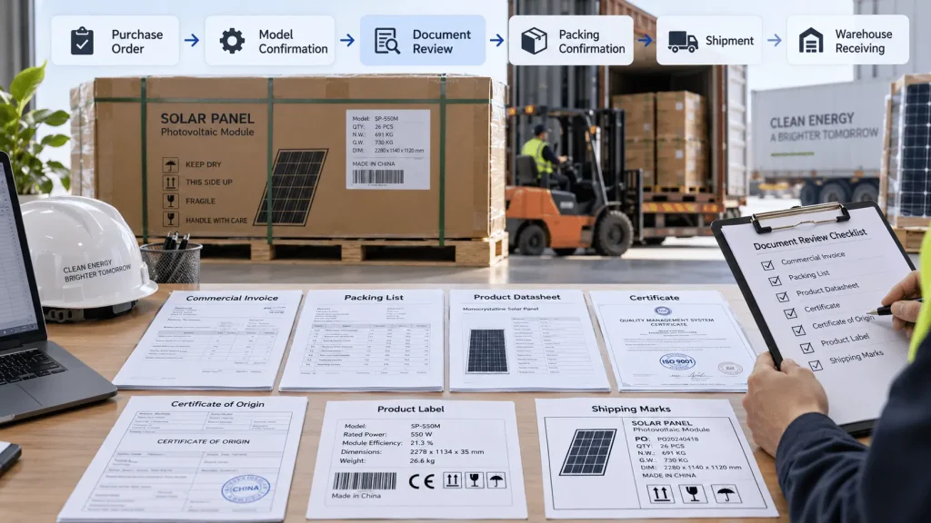 Pre-shipment solar panel document pack